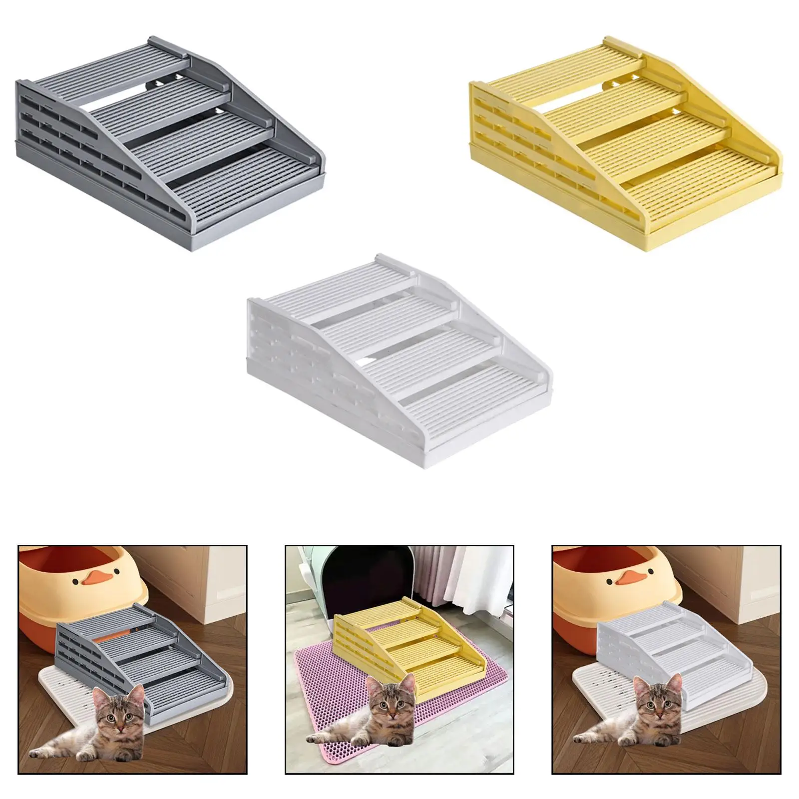 Rampa 4 pasos desmontable cómoda ajustable caja de arena gato práctica - imagen 2