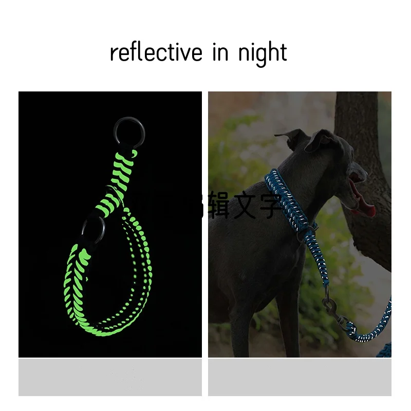 Collar de perro puramente tejido a mano, Collar y correa para mascotas tejidos a mano, correa semi-P, previene el tirón explosivo, collar reflectante para perro - imagen 4