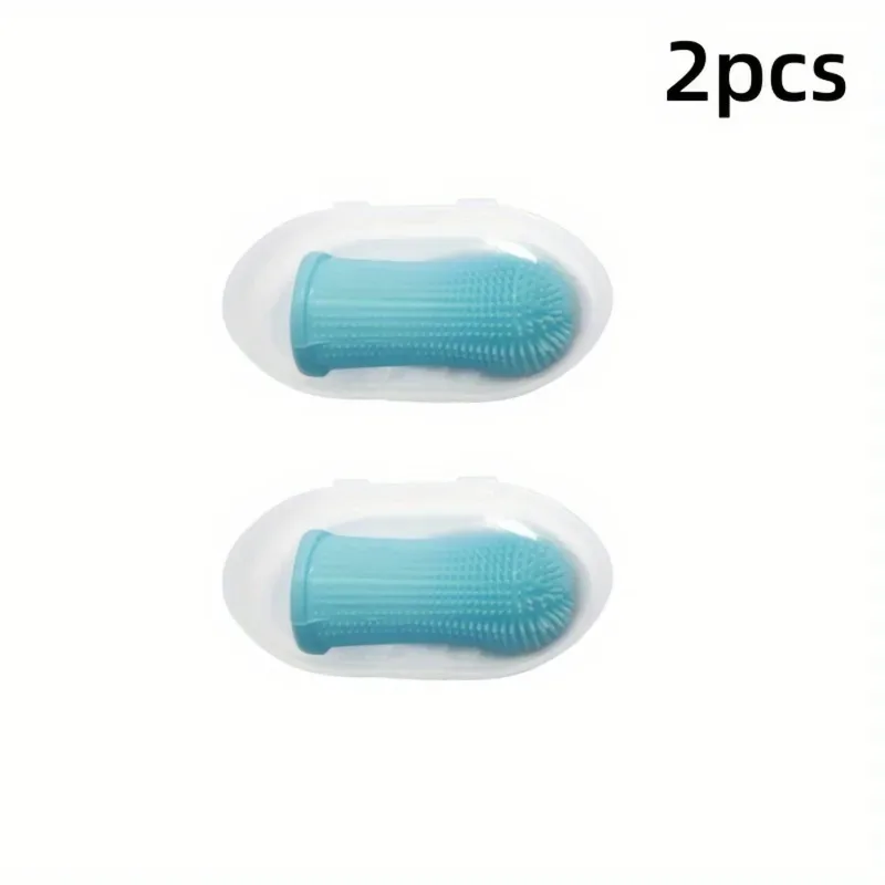 Paquete de 2 cepillos de dientes para dedos de perro, kit de cuidado dental no tóxico de silicona para perros, gatos, cachorros, estuche de almacenamiento portátil y artículos de viaje - imagen 4