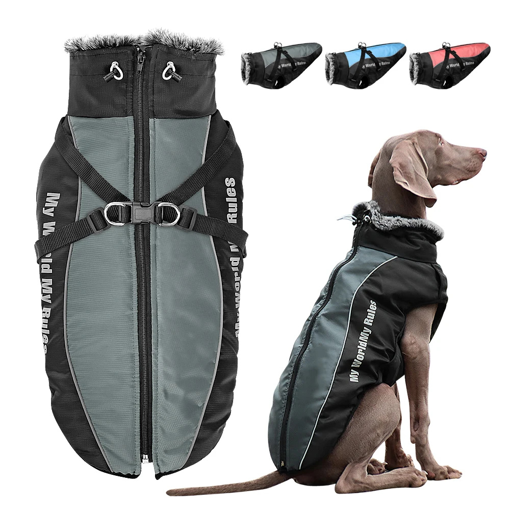 Ropa cálida para perros con arnés, ropa de invierno para perros, chaleco para Labrador, galgo, Bulldog Francés, trajes, abrigo impermeable para perros grandes - imagen 3