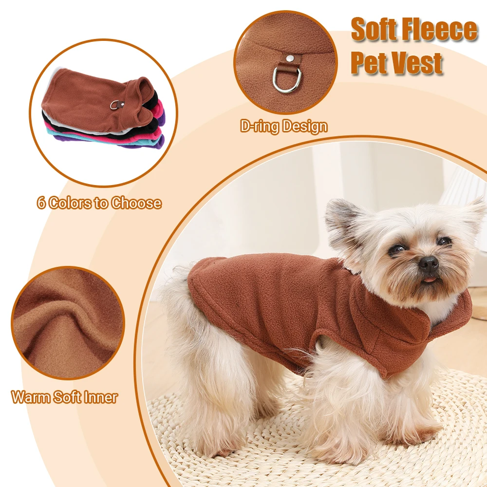 Ropa cálida de lana para perros pequeños y medianos, chaqueta de otoño e invierno para gatos, chaleco para cachorros, jersey con anillo en D, trajes para mascotas Chihuahua Pug