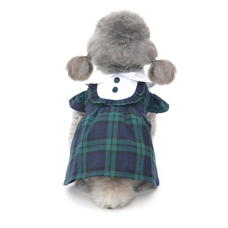 Ropa para perros, vestido para perros, falda a cuadros roja y verde con cuello redondo para niñas, perros pequeños y medianos, atractivo para perros de primavera y verano para peluche - imagen 3