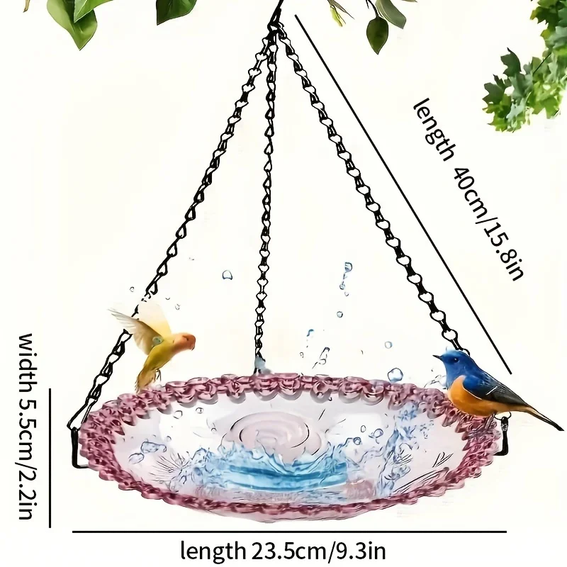 Juego de comedero para baño de pájaros colgante con cadena, decoración para Patio y jardín al aire libre, diseño Floral PP, plato de agua para pájaros, herramienta para comedero de pájaros - imagen 2