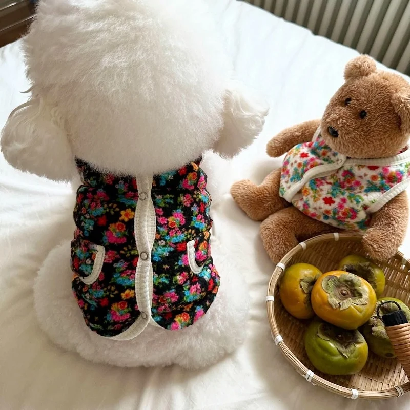 Chaleco con estampado Floral para perro, abrigo cálido y grueso, ropa para perro, chaqueta para cachorro a la moda, chaqueta para gato de otoño, abrigo, disfraz para mascota, trajes para Chihuahua - imagen 2