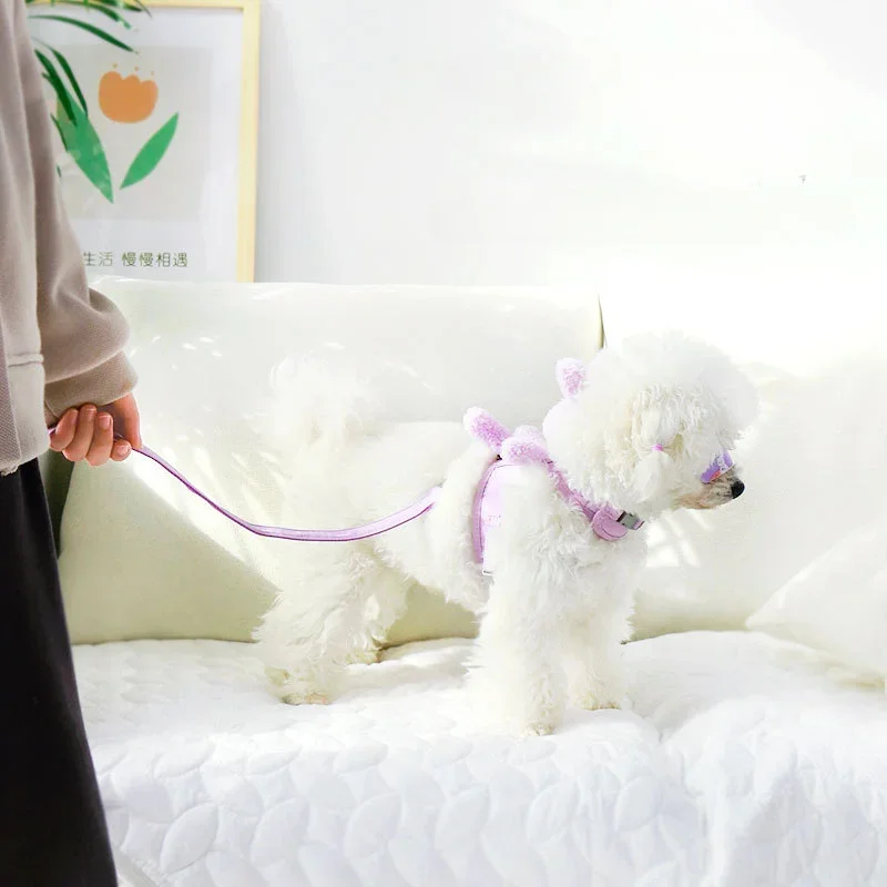 Chaleco con correa para el pecho de conejito de peluche, cuerda de tracción para perros, cuerda para caminar para perros, correa de cadena para cachorros, suministros para perros pequeños y gatos, Collar para perros - imagen 5