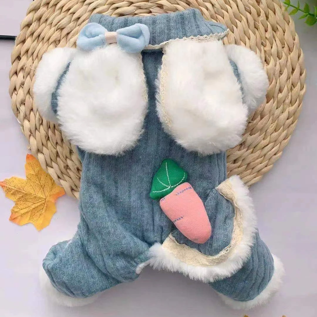 Mono de felpa para mascotas, chaqueta con capucha de conejo, abrigo de cuatro patas para otoño e invierno, oso de peluche, bonito traje de conejo de rábano, perro pequeño