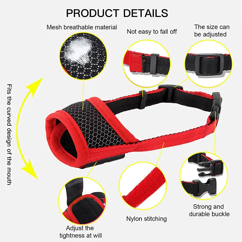 Bozal antiladridos para perros pequeños y grandes, boquillas ajustables de malla transpirable para mascotas, accesorios de correas de nailon para entrenamiento - imagen 3
