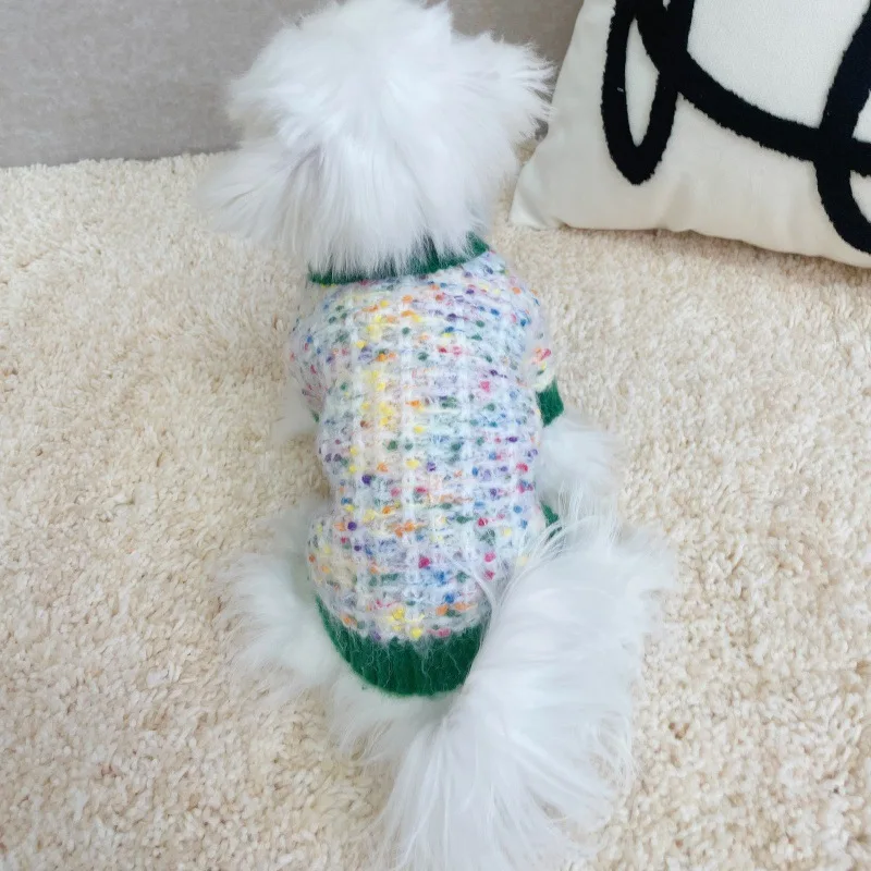 Suéter de otoño e invierno para mascotas, cárdigan de lunares coloridos de Color contrastante, ropa Schnauzer Yorkshire, ropa para cachorros - imagen 3