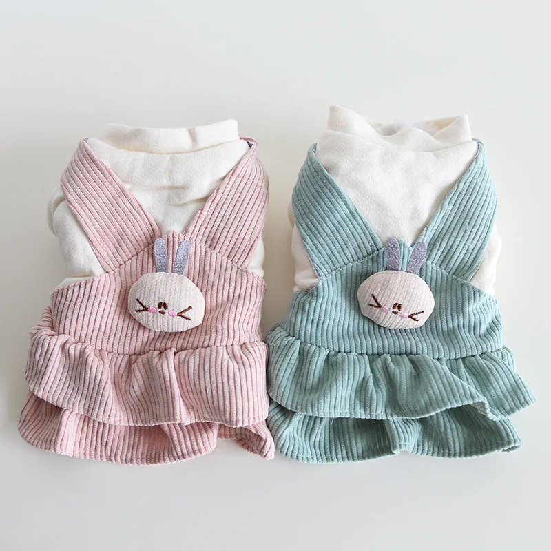 Abrigo de lana para mascotas, falda con correa de terciopelo para Conejo, ropa para gatos, ropa para perros, ropa para cachorros, accesorios para perros, Otoño e Invierno