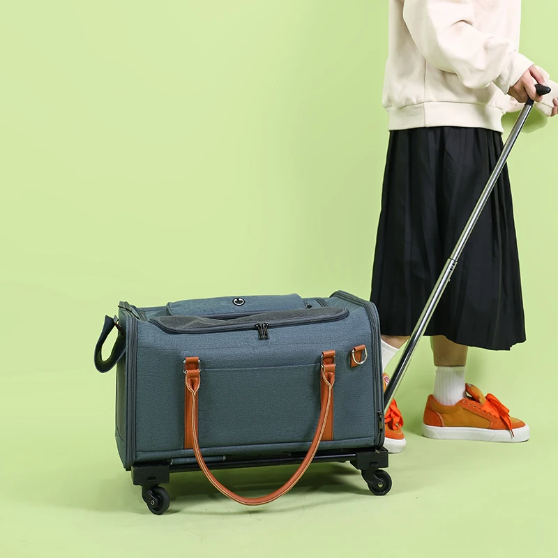 Mochila portátil para transportar mascotas con ruedas, carrito para gatos, suministros portátiles para salir, equipaje plegable, bolsa para mascotas, suministros de productos - imagen 3