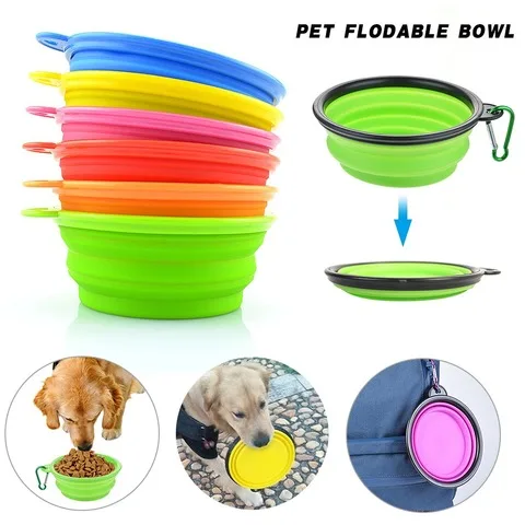 Cuenco plegable grande de silicona para perros y mascotas, contenedor de comida portátil para viajes al aire libre, alimentador, plato, 350/1000ml - imagen 2