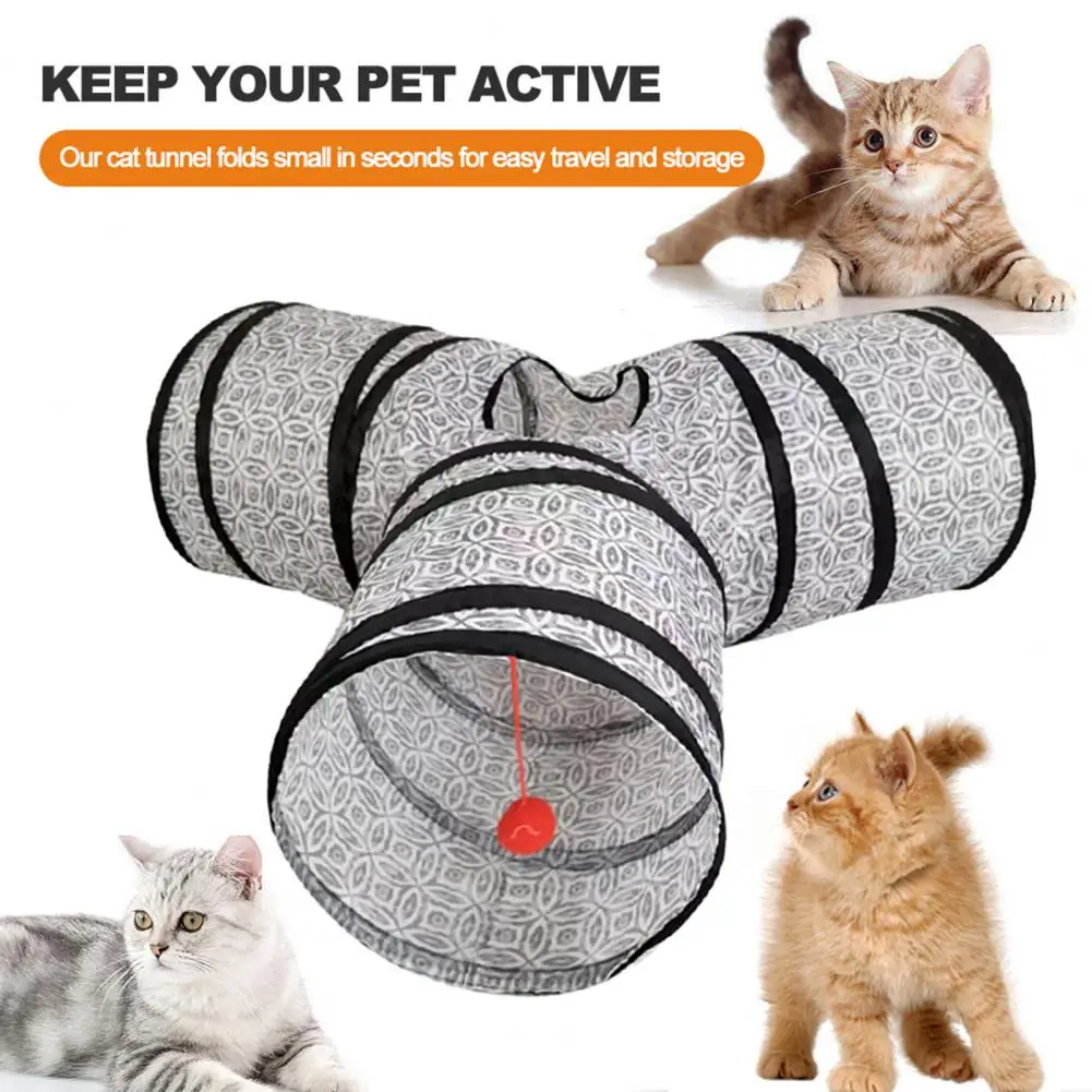 Túnel plegable portátil de 3 vías para gato, juguete con bola de tubo resistente a las roturas, para mascotas de interior - imagen 4
