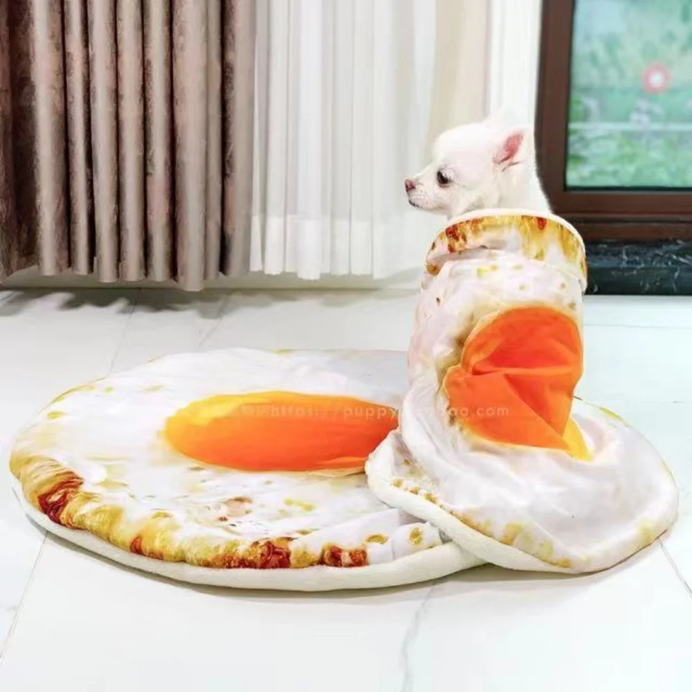 Alfombrilla cómoda para dormir para perros, manta suave y cálida con forma de Pizza, huevo escalfado, novedad, 2023 - imagen 3