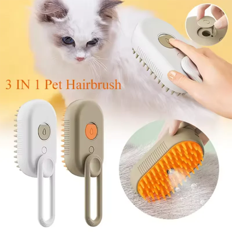 Productos de belleza para mascotas para gatos, cepillo de masaje en aerosol, pulverizador de vapor de un botón, cepillo de depilación flotante giratorio plegable para baño, peine