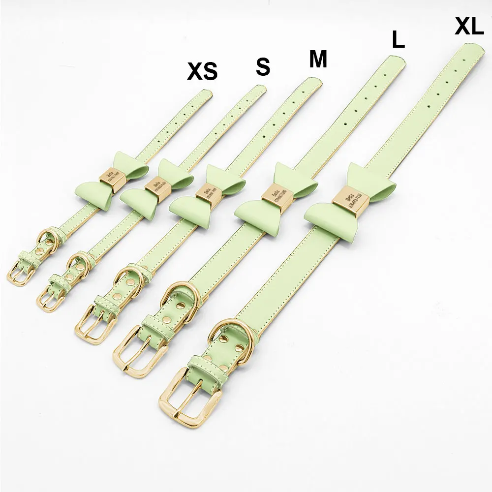 Collar de perro personalizado, collares de perro grabados con lazo bonito, Collar de cuero PU para cachorros y gatos, ajustable para perros pequeños, medianos y grandes - imagen 2