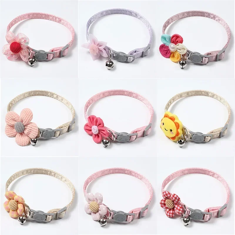 Collar ajustable con flores coloridas para mascotas, Collar para perros y gatos con campana, Collar para cachorros y gatitos, accesorios para gatos, suministros para mascotas