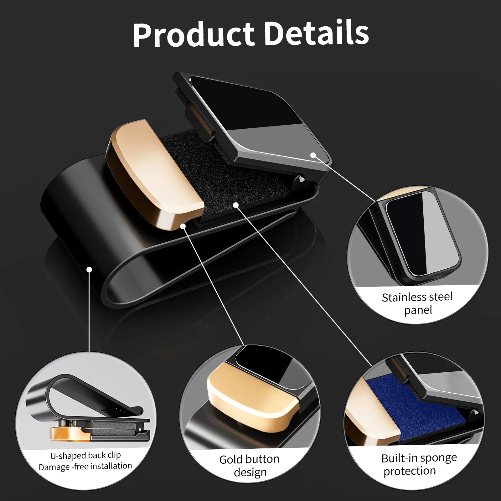 Clip magnético de gafas de sol de acero inoxidable para parasoles de coche, soporte para billetes, accesorios universales para Interior de vehículo ﻿ - imagen 3