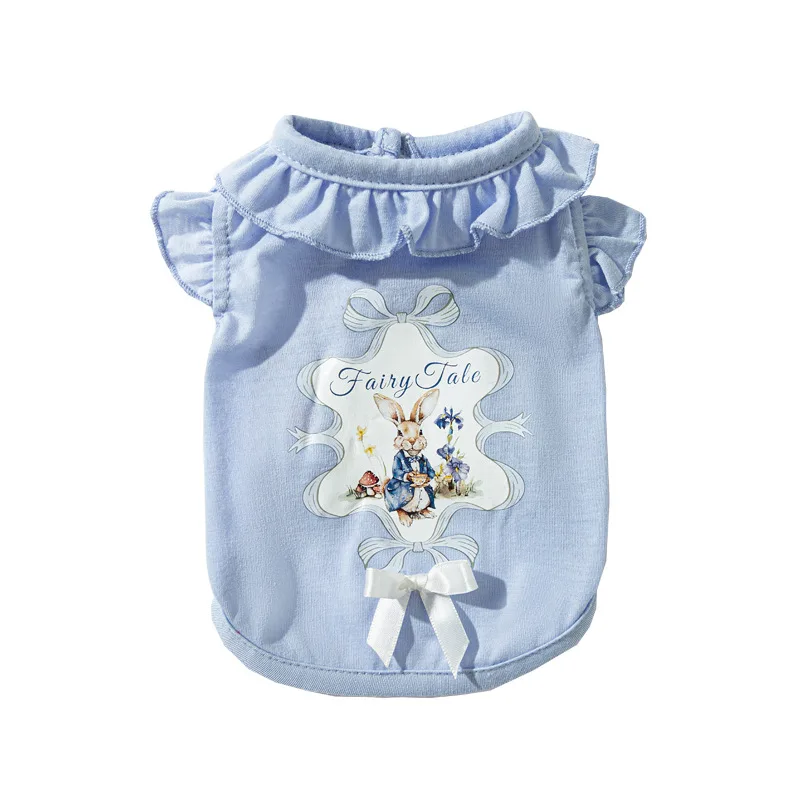 Pet primavera perro hoja de loto encaje dibujos animados perro pequeño Teddy camiseta sin mangas gato manga voladora dos piernas abrigo ropa para mascotas camisa - imagen 5