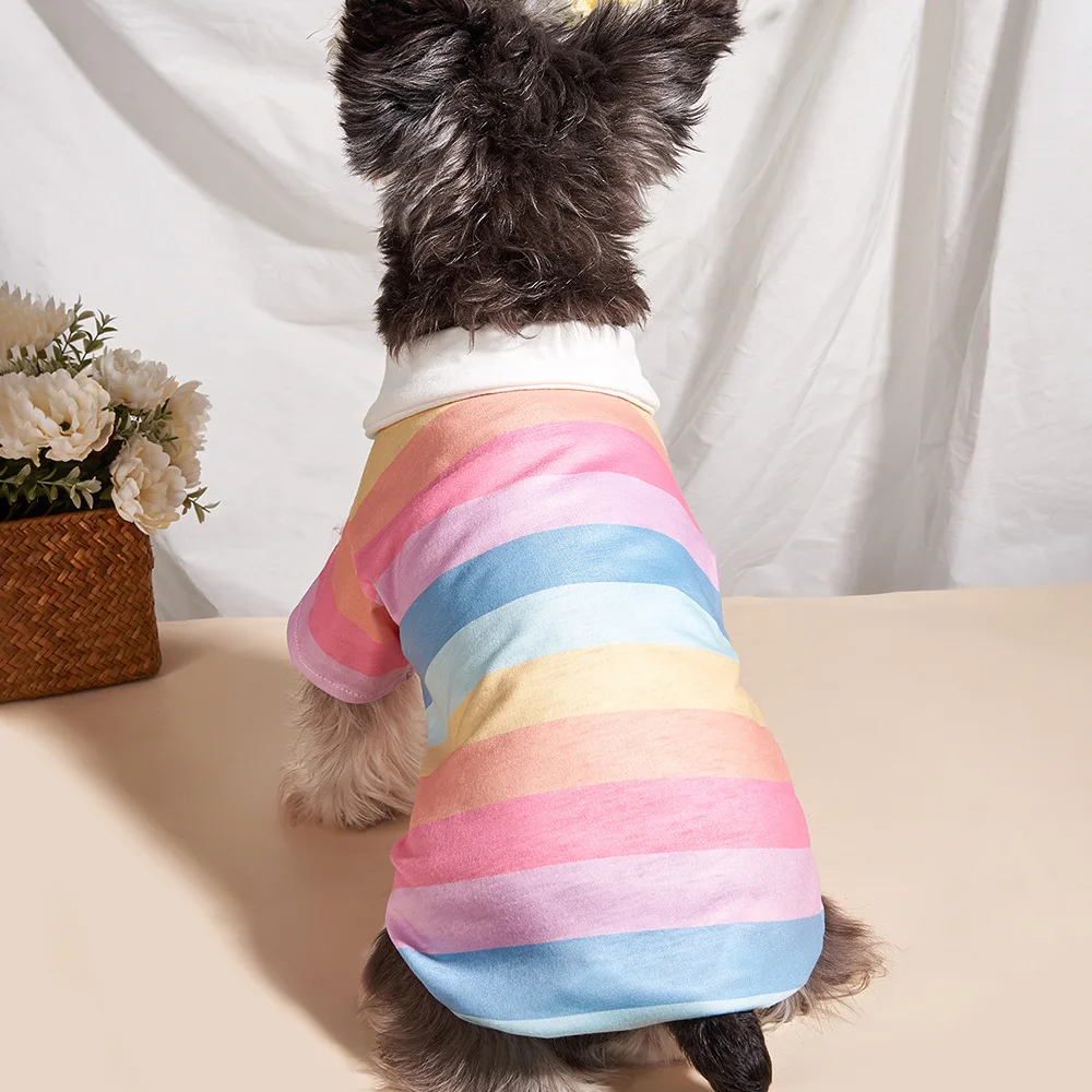 Polo deportivo a rayas para cachorros, ropa para mascotas de primavera y otoño para perros pequeños, jerséis de Bichon maltés Schnauzer, ropa para mascotas - imagen 4