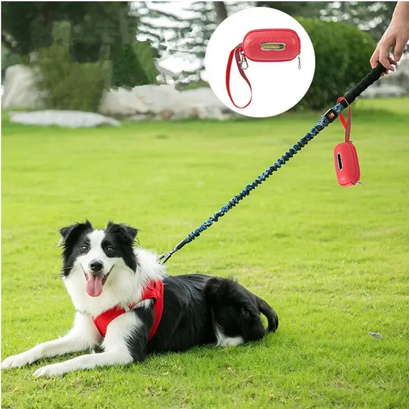 Dispensador de bolsas para excrementos de perros, soporte para bolsas de excrementos de perros de cuero PU, soporte portátil para bolsas de basura para perros que caminan, bolsas de aseo reflectantes para perros - imagen 2