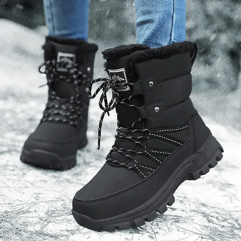 Botas de nieve peludas de alta calidad para mujer, zapatos deportivos cálidos de algodón para exteriores, zapatos transfronterizos de talla grande, cómodos, informales, con punta redonda, para invierno