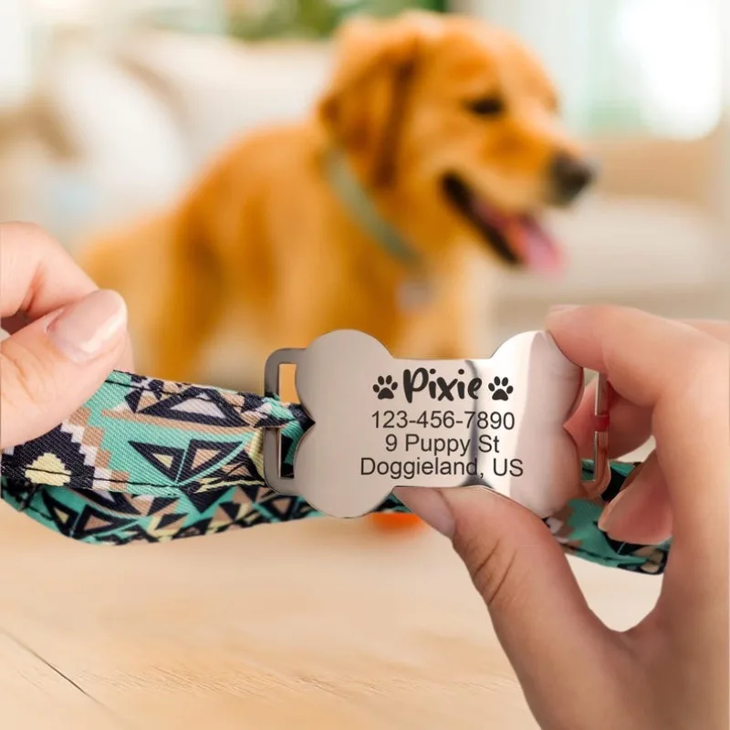 Etiqueta de identificación personalizada para mascotas, etiquetas de nombres grabadas deslizantes de acero inoxidable, accesorios para Collar, colgante, etiquetas para perros grabadas gratis - imagen 2