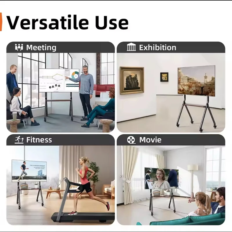 Carro de TV móvil Soporte de TV rodante con ruedas, soporte de TV de piso portátil ajustable en altura para 32-65 pulgadas máx. VESA 600x500 mm 50 kg - imagen 4