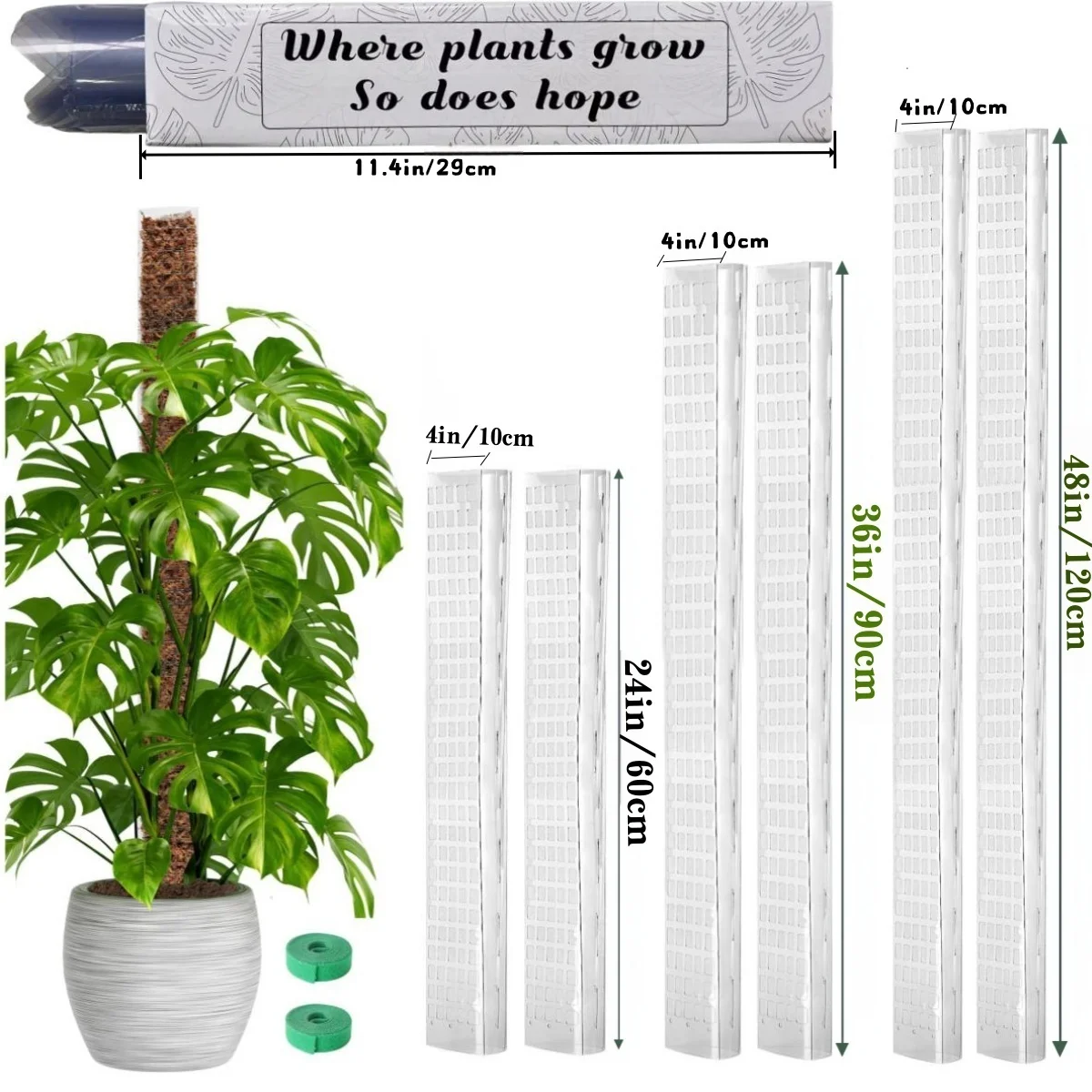 Poste de musgo de plástico para plantas Monstera, postes de plantas de 24 pulgadas/36 pulgadas/48 pulgadas para plantas trepadoras, soporte para plantas de interior, estaca de crecimiento de jardín