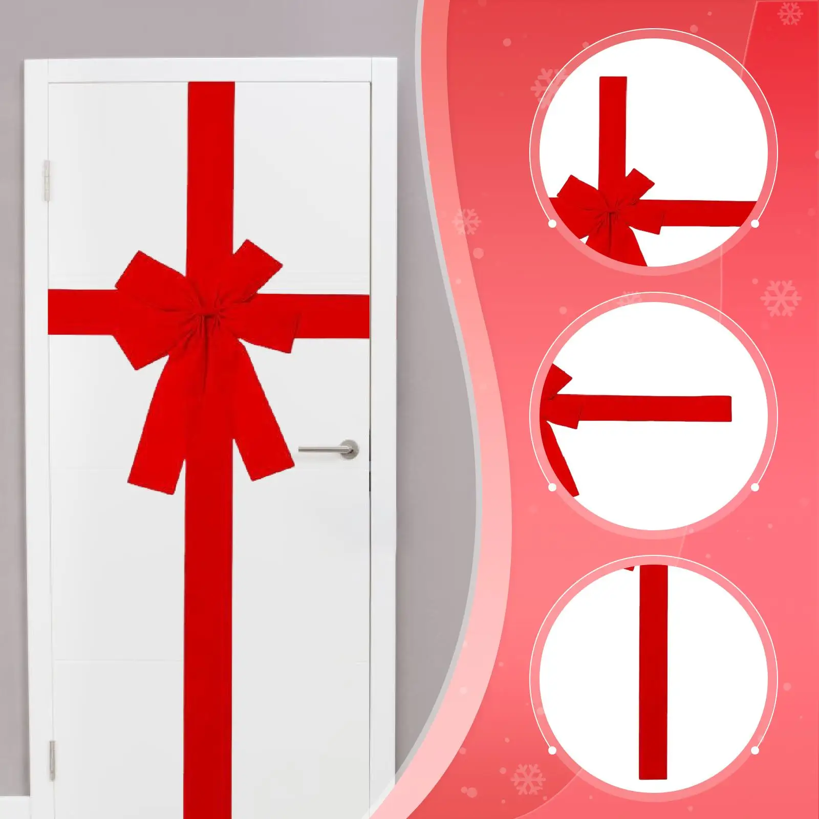 Lazo de cinta para puerta de gabinete de Navidad, decoración navideña, decoraciones para envolver festivales rojos, lazo para puerta delantera, lazo para árbol de Navidad para Festival en casa - imagen 5