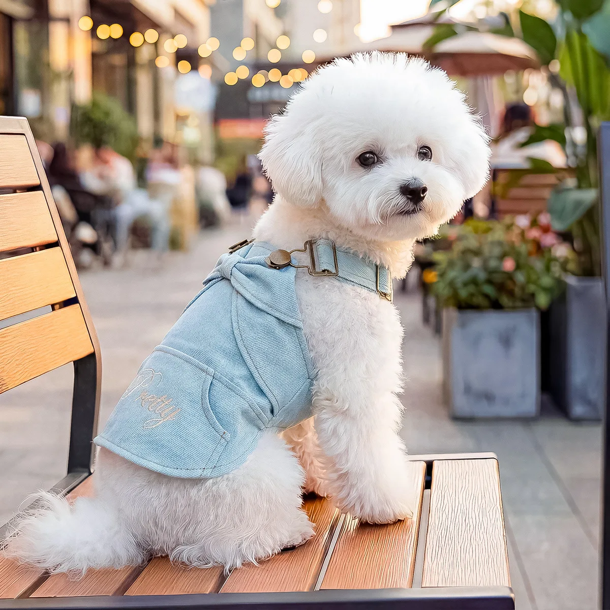 Falda vaquera con lazo de primavera para perros pequeños y gatos - imagen 4