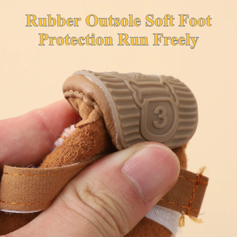 Botas de nieve de invierno para perros, zapatos cálidos y antideslizantes de felpa gruesa para nieve y lluvia, botas antideslizantes para mascotas, calzado para cachorros y gatos, 4 Uds. - imagen 4