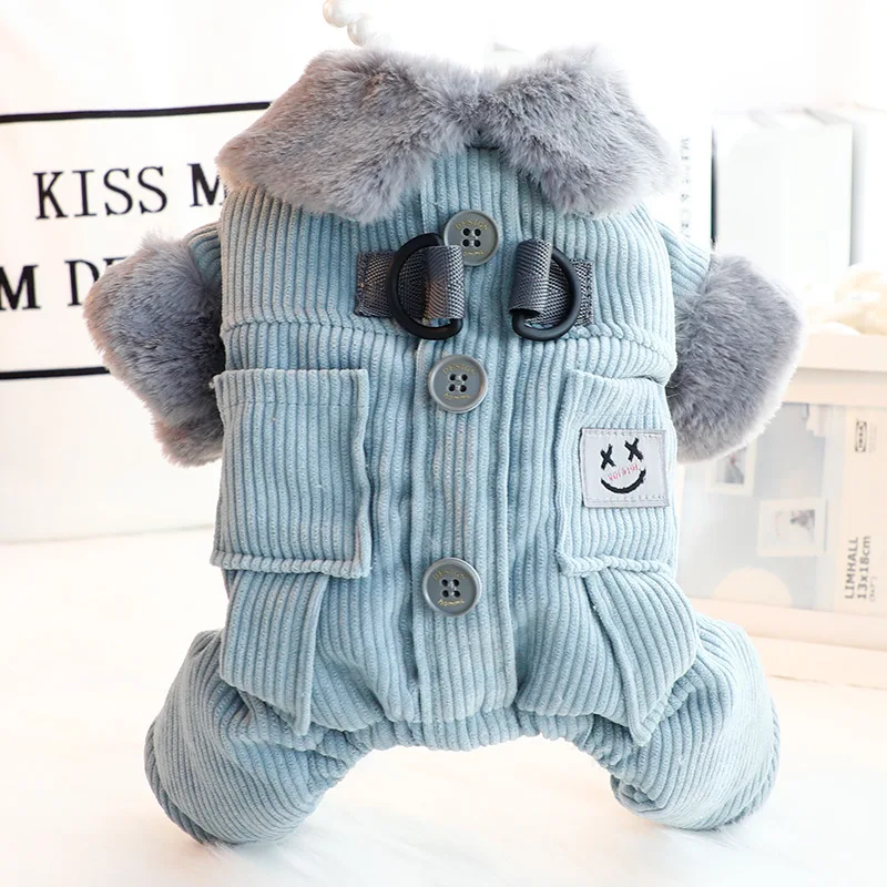 Ropa para perros, ropa de otoño e invierno, bolsillos cuadrados gruesos, pana, tracción de cuatro patas, ropa de algodón, suministros para perros pequeños - imagen 2