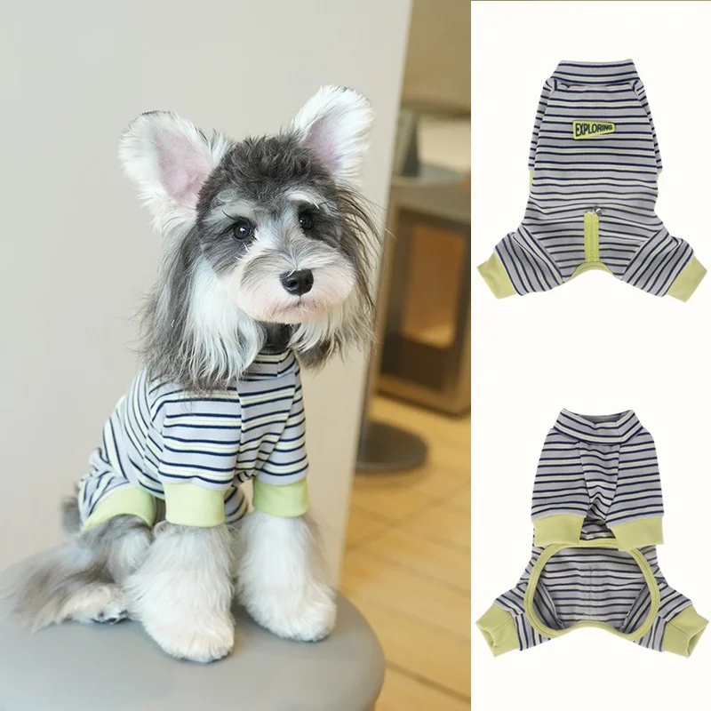 Ropa a rayas para perros para otoño e invierno, suave capa Base de cuatro patas, mono para perros, camiseta cálida para el cuerpo, jersey para perros, ropa