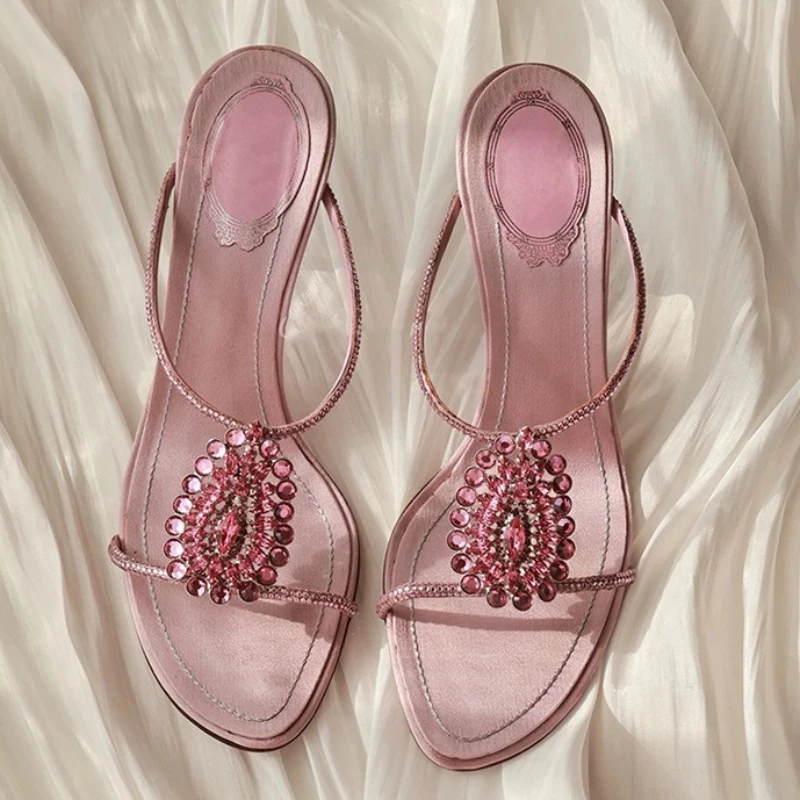 Sandalias de cristal rosa con punta abierta para mujer este verano - imagen 2