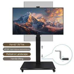 Soporte TV rodante con ruedas, manivela y altura ajustable giratorio