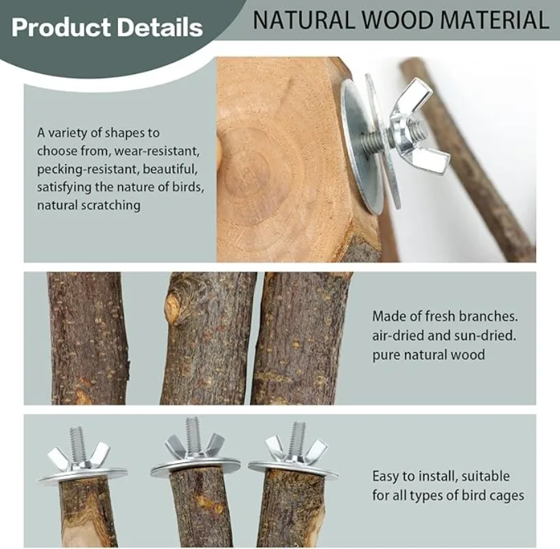 Perchas de madera natural para loros – Juguete para afilar garras - imagen 5