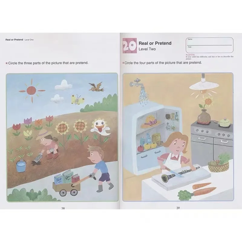 Libros de trabajo de habilidades de pensamiento Kumon para niños, 4 libros, ejercicios K & UP en inglés, educación preescolar, lógica, creatividad misma y diferente - imagen 4