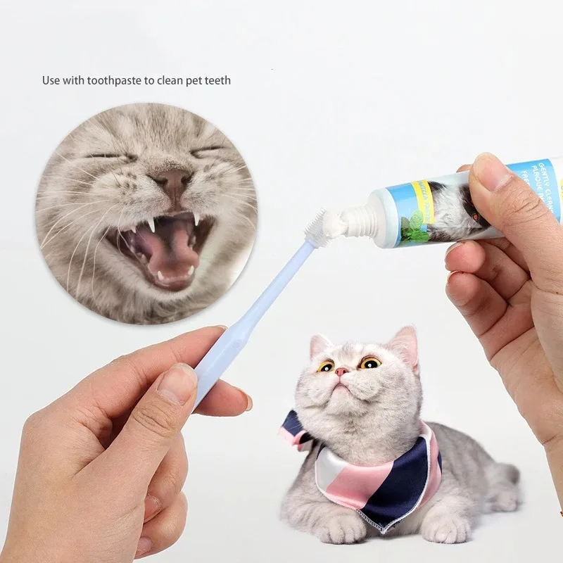 Cepillo de dientes para mascotas de 360 grados, cepillo para gatos, además del mal aliento, cuidado de los dientes del sarro, limpieza bucal para perros y gatos, suministros de limpieza para perros y gatos