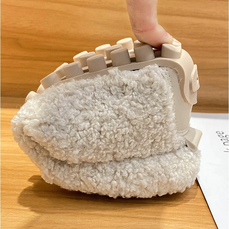 Zapatos planos de talla grande para Mujer, mocasines peludos de lana de cordero, zapatos cálidos de algodón para Mujer, mocasines con forro de piel de oveja para invierno - imagen 5