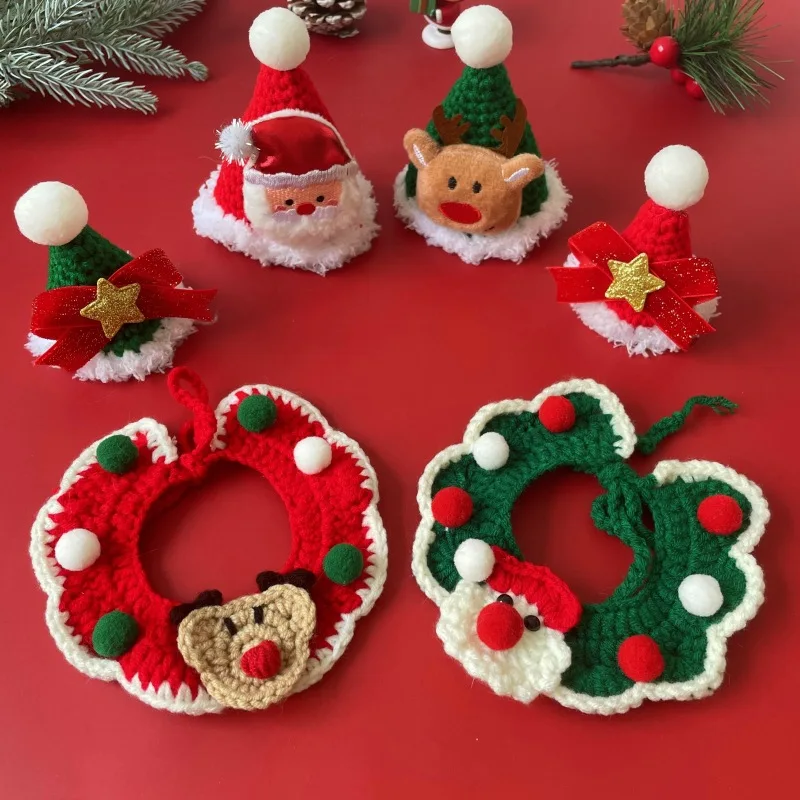 สัตว์เลี้ยงแมวสุนัขคริสต์มาส Hairball คอ Elk Santa Claus หมวก Handmade ขนสัตว์หมวกอุปกรณ์เสริมลูกสุนัขอุปกรณ์เสริม