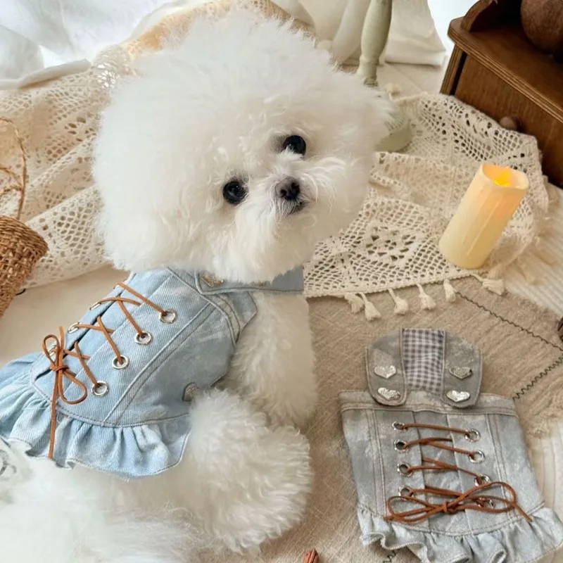 Vestido de princesa para mascotas, ropa para perros de vaquero, vestido de estilo Punk para mascotas, chaleco de peluche, eslinga de Color sólido maltés, regalo de cumpleaños para cachorros - imagen 4