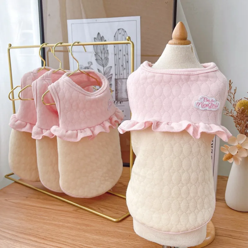 Chaleco sin mangas contrastante para mascotas, abrigo de retazos de encaje para perros y gatos, abrigo Base para perros de peluche, ropa para cachorros, chaqueta para perros, Otoño e Invierno - imagen 3