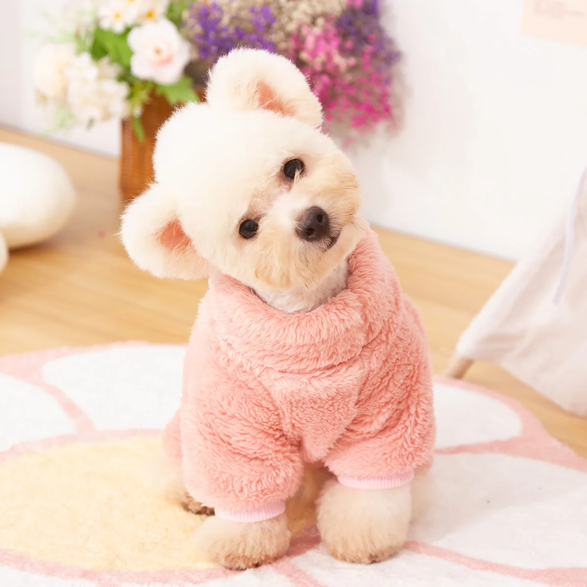 Pijamas de lana peluda para perros, ropa de invierno para perros pequeños, suéter grueso y cálido con cuello alto para perros, mono de felpa para mascotas, ropa para perros - imagen 5