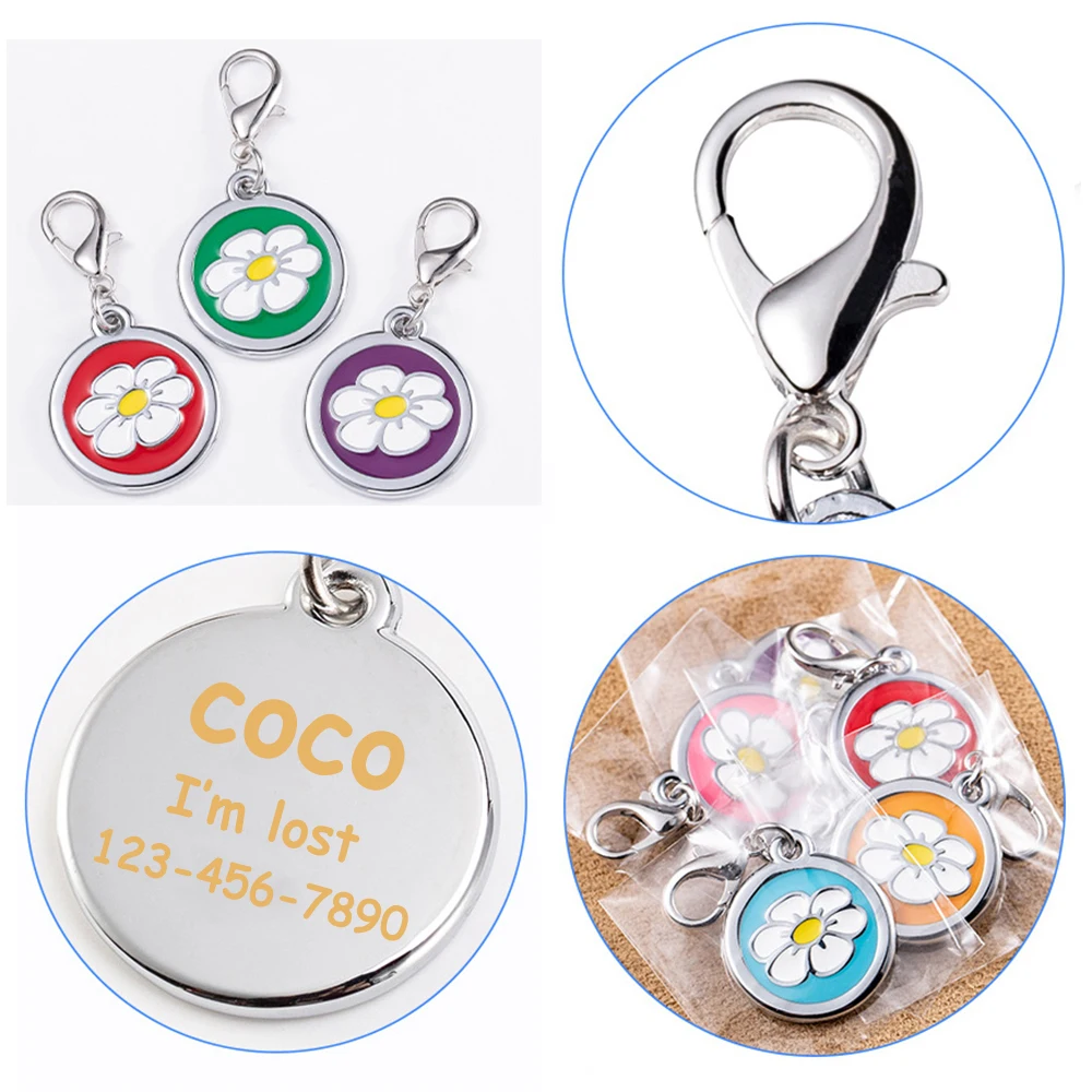 Etiqueta de identificación personalizada para mascotas, colgante con grabado personalizado para nombre de perro, cachorro, gato, Collar antipérdida, hueso, corazón, flor, accesorios inoxidables - imagen 5