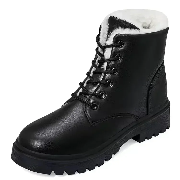 Botas de invierno de cuero para mujer, botas cálidas de lana gruesa, botas auténticas de tacón alto, botas de nieve femeninas de alta calidad, zapatos de mujer 2023 - imagen 3