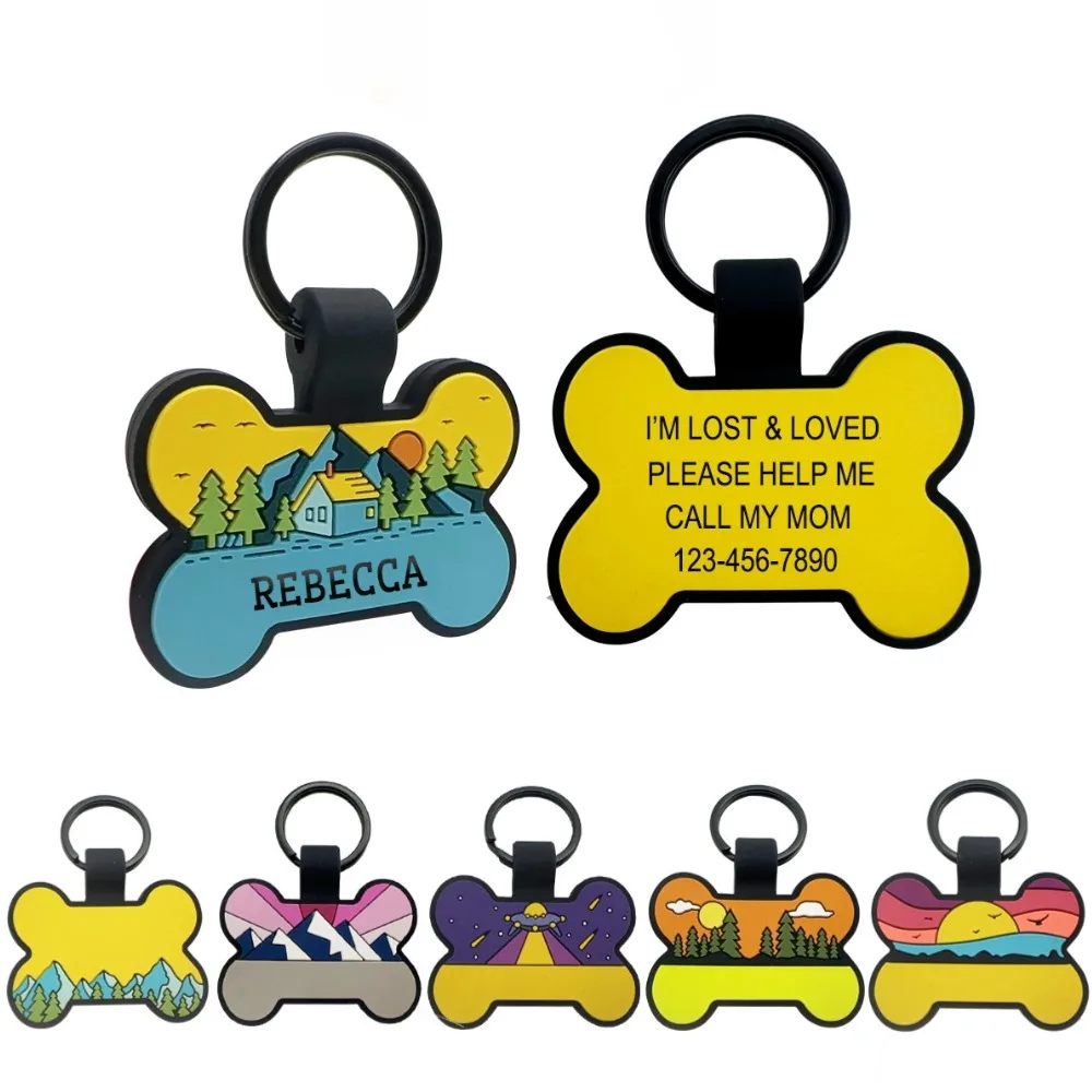 Nueva etiqueta antipérdida de hueso de silicona para mascotas, Collar para perro cachorro, etiqueta de nombre, accesorios personalizados para perros, etiquetas de identificación personalizadas para mascotas, colgante
