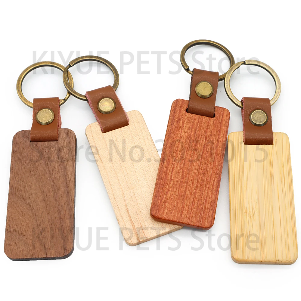 Etiquetas de identificación de perro de madera para mujeres y hombres, llavero Rectangular con láser en blanco, pintura colgante, 10 piezas, venta al por mayor - imagen 5