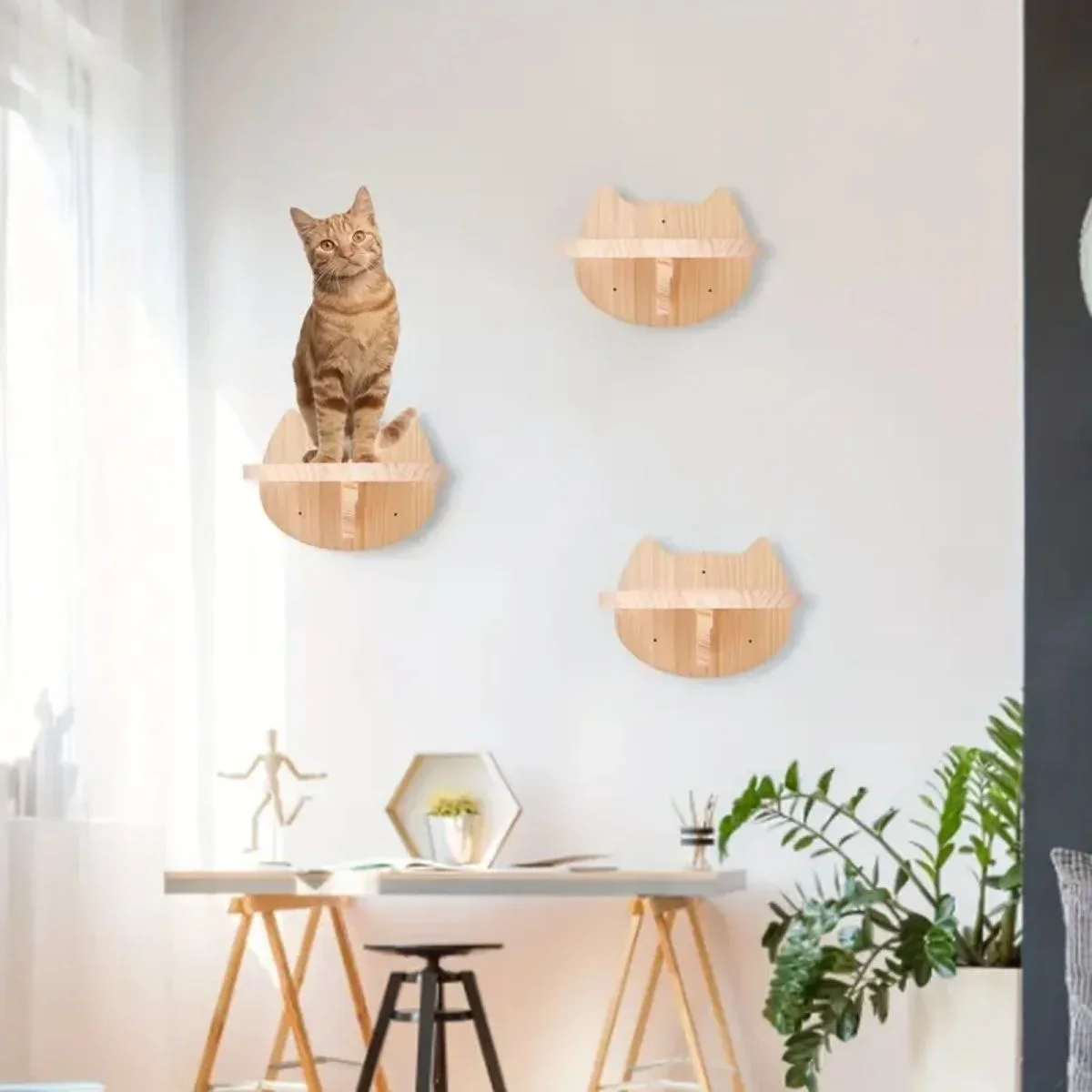 Torre rascador de pared para gatos con sisal y estantes - imagen 5