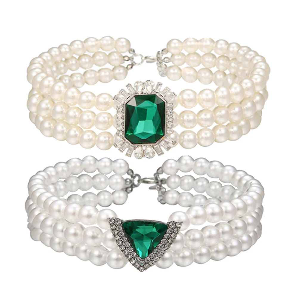 Collar de perlas para mascotas de 3 filas, joyería de lujo, Collar de cristal de diamante para perros pequeños, Bulldog, Collar de boda para mascotas, accesorios de disfraz