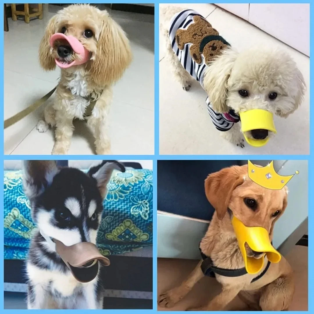 Bozal de pato de silicona para perros, antimordeduras para dejar de ladrar, máscara para perros pequeños y grandes, accesorios para mascotas, cubierta de boquilla ajustable segura - imagen 4